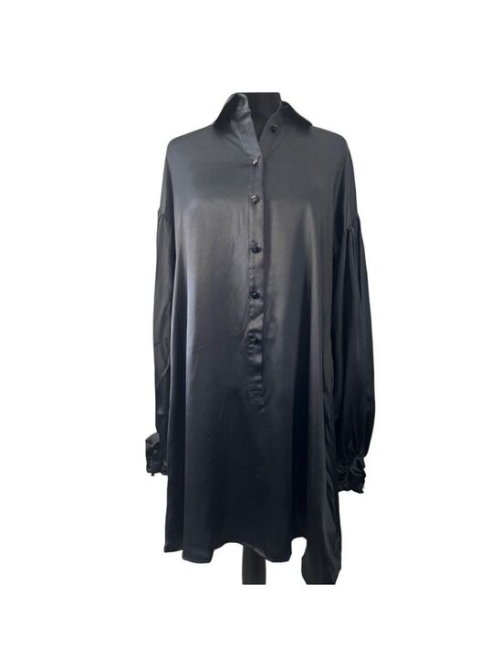 Magaschoni Dresses & Skirts - Vintage Magaschoni Satin Mini Dress Lantern Sleeves Black Size 6 8 $388 NWT